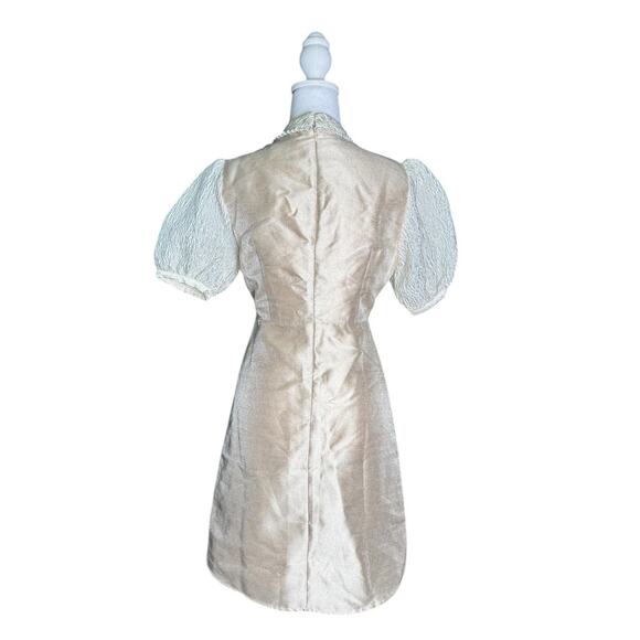 Sister Jane Dream Sz S Crinkle Satin Gold Puff Sleeve Mini Dress Holiday Glam - Picture 9 of 14